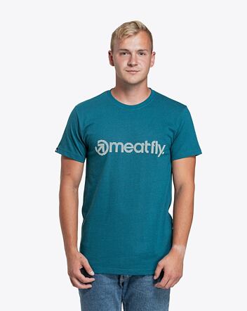 Pánske tričko Meatfly Striped Logo, Petrol Heather