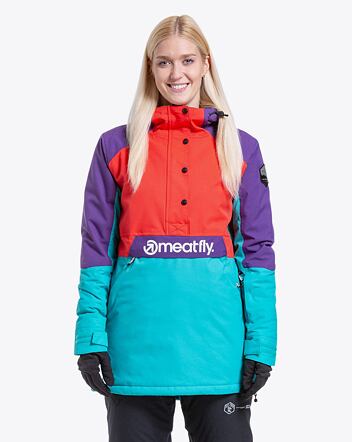 Dámska SNB & SKI bunda Meatfly Aiko, Turquoise/Ferrari Red