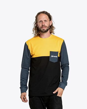Pánske tričko s dlhým rukávom Meatfly Harvey, Deep Yellow/Navy Heather