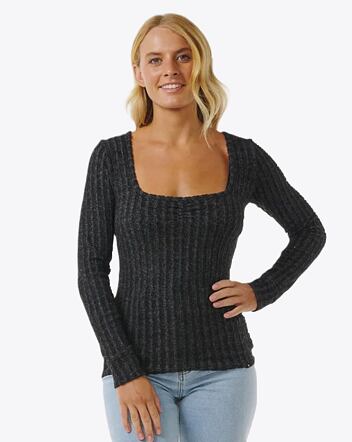 Dámske tričko Rip Curl Open Neck Cosy Ls, Black Marle