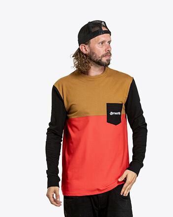 Pánske tričko s dlhým rukávom Meatfly Harvey, Gold Brown/Bright Red