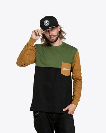 Pánske tričko s dlhým rukávom Meatfly Harvey, Olive/Gold Brown
