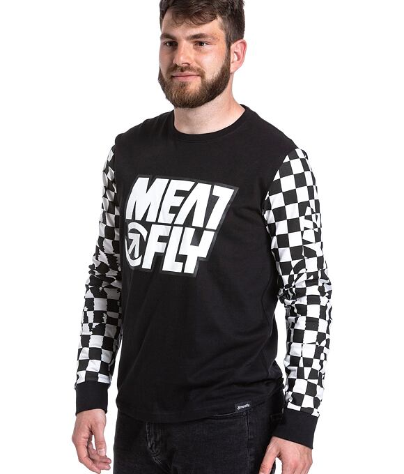 Pánske tričko Meatfly s dlhým rukávom Judgement, Checkered Black