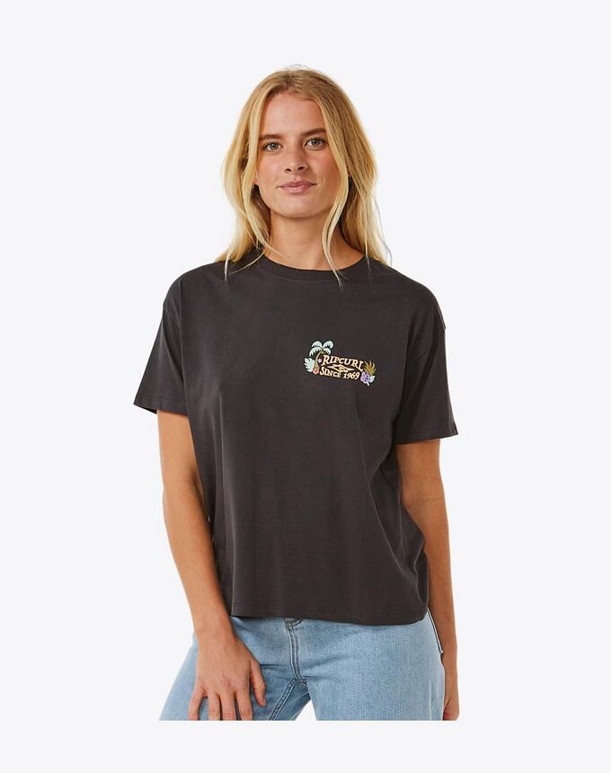Dámske tričko Rip Curl Tiki Tropics Relaxed, Washed Black
