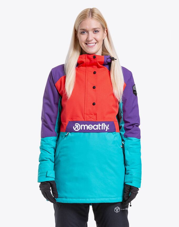 Dámska SNB & SKI bunda Meatfly Aiko, Turquoise/Ferrari Red