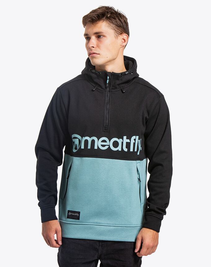Pánska technická mikina Meatfly Tason, Black/Dusty Mint